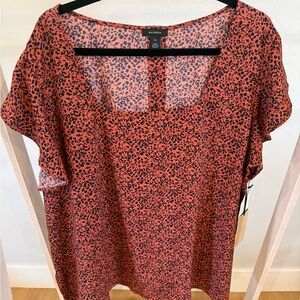 Halogen Coral Red Leopard-Print Square Neck Blouse